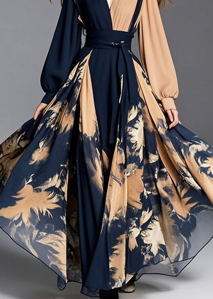 Asymmetrical Patchwork Exra Large Hem Chiffon Cinched Dress Spring
