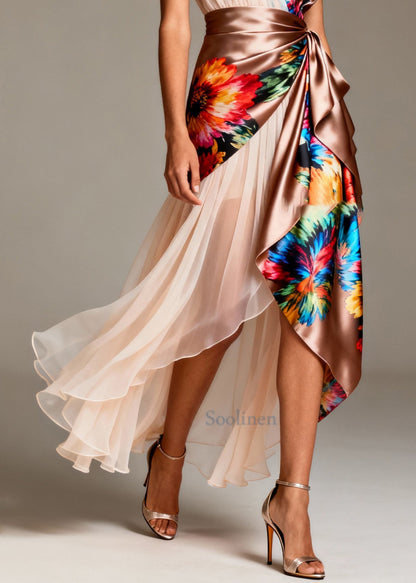 Asymmetrical Patchwork Tulle Silk Party Dresses Sleeveless