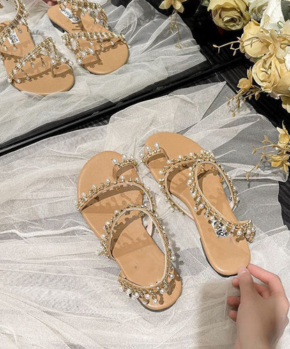 Beige Tassel Pearl Sandals Soft Beach Sandals