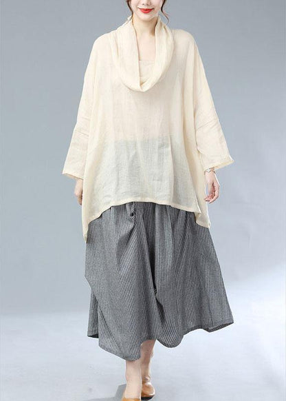 Bohemian Beige Turtle Neck Batwing Sleeve Fall Blouses