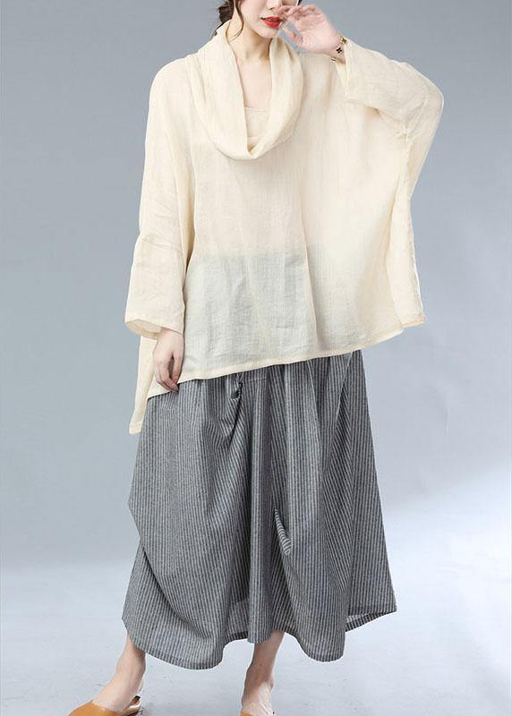 Bohemian Beige Turtle Neck Batwing Sleeve Fall Blouses