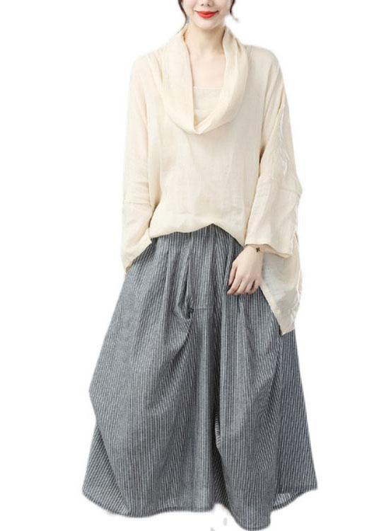 Bohemian Beige Turtle Neck Batwing Sleeve Fall Blouses