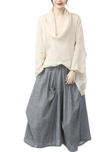 Bohemian Beige Turtle Neck Batwing Sleeve Fall Blouses