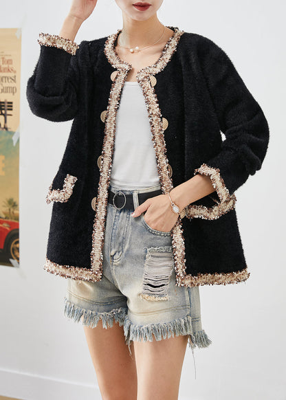 Black Double Breast Patchwork Mink Velvet Coats Fall