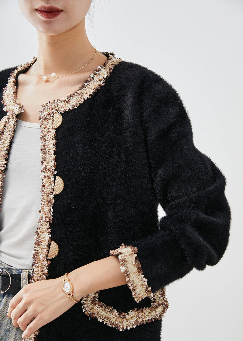 Black Double Breast Patchwork Mink Velvet Coats Fall