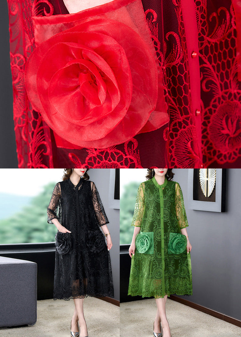 Black Embroideried Tulle Long Coats Half Sleeve