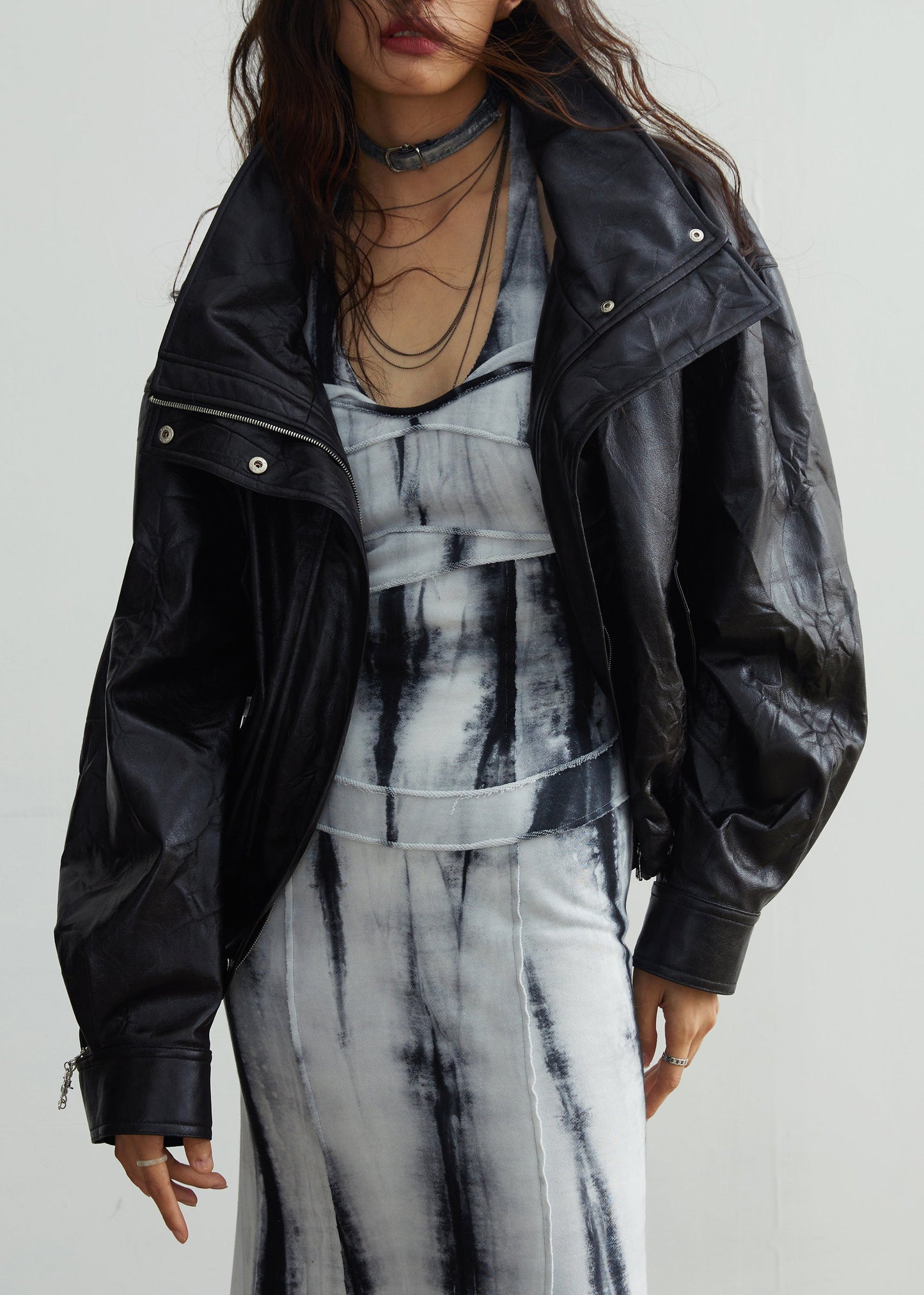 Black Fur Collar Patchwork Detachable Pu Jacket Winter