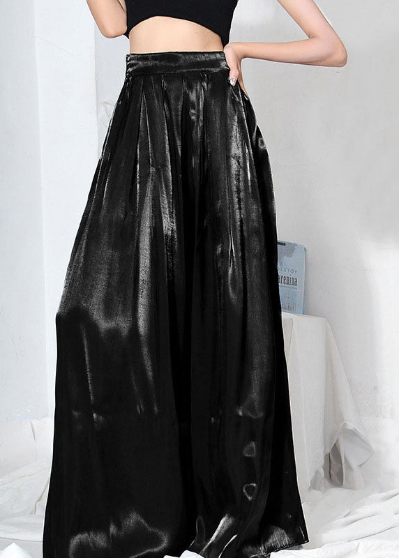 Black High Waist Draping Silk Wide Leg Pants Fall