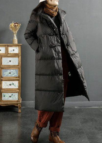 Black Hooded Oriental Button Duck Down Puffers Jackets Winter