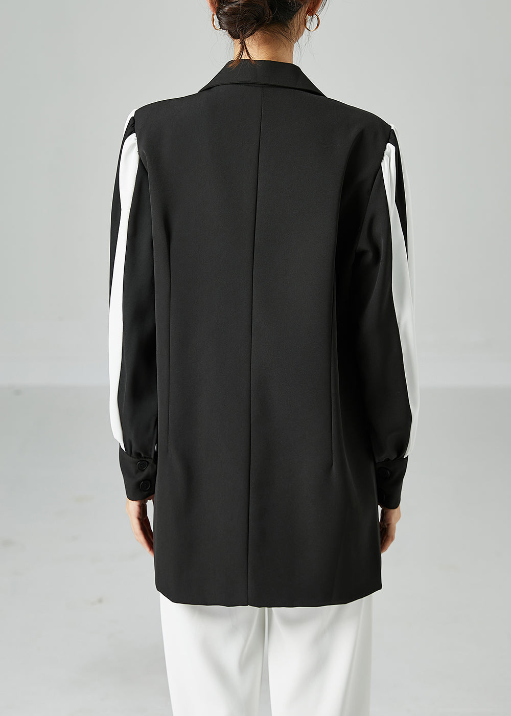 Black Notched Patchwork Double Breast Spandex Coats Spring