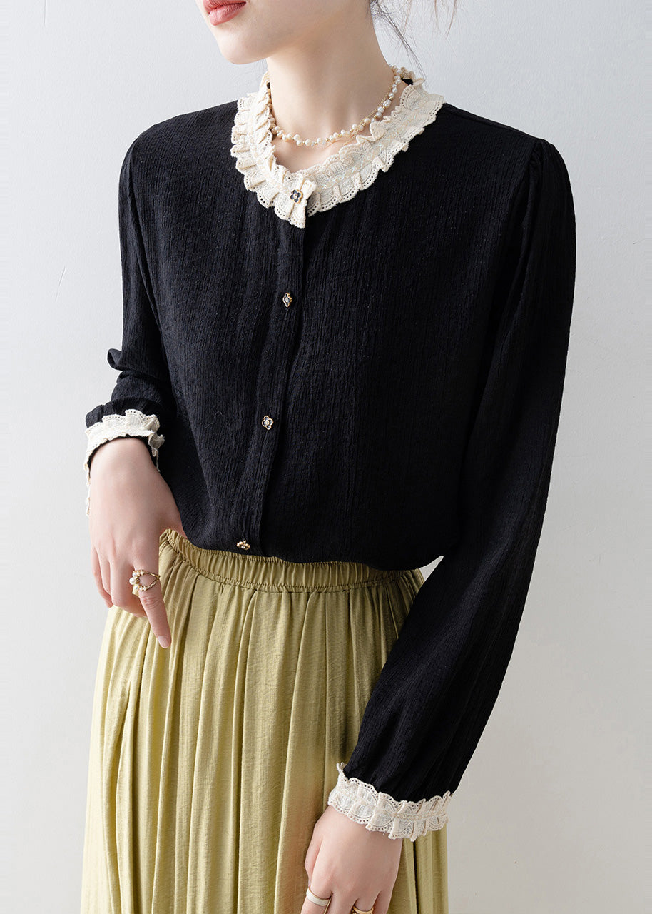 Bohemian Black Oversized Patchwork Lace Blouses Spring