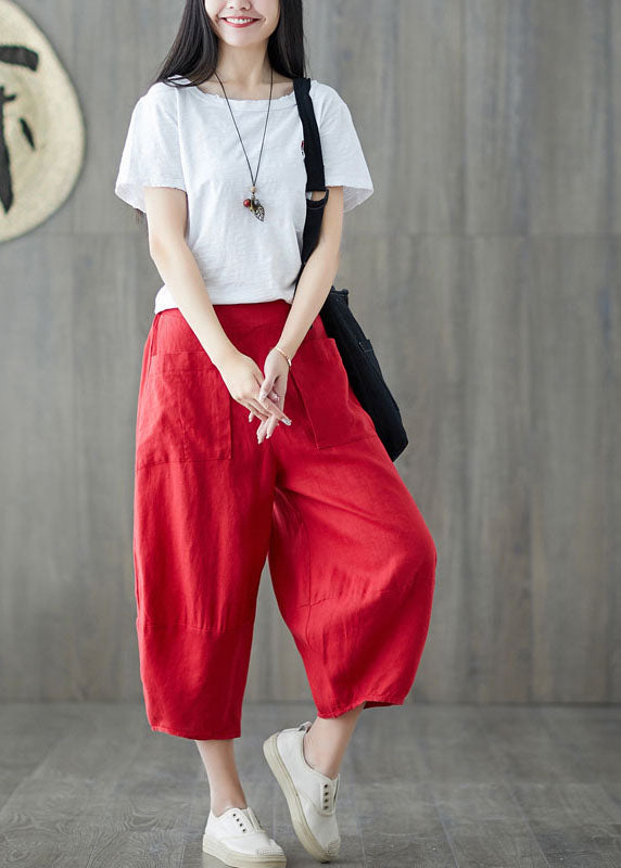 Black Oversized Patchwork Pockets Linen Harem Pants Summer