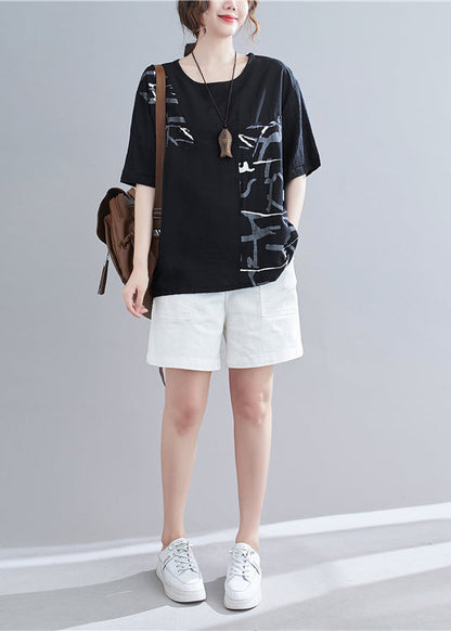 Black Oversized Patchwork Print Cotton Tank Summer