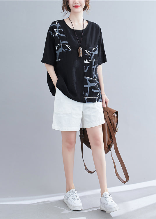 Black Oversized Patchwork Print Cotton Tank Summer