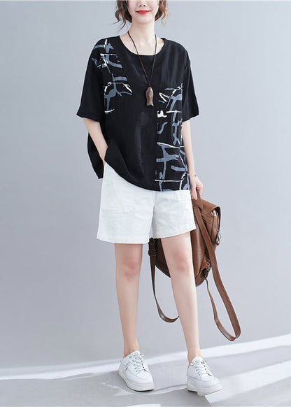 Black Oversized Patchwork Print Cotton Tank Summer
