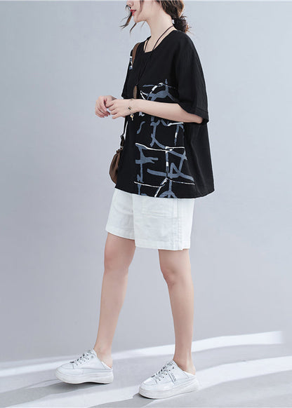Black Oversized Patchwork Print Cotton Tank Summer