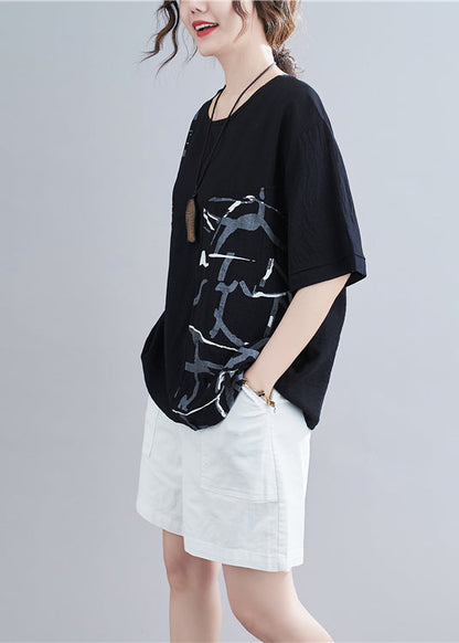 Black Oversized Patchwork Print Cotton Tank Summer