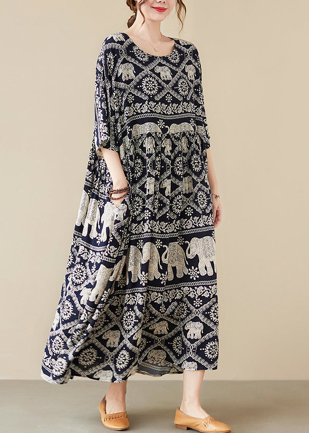 Black Oversized Print Cotton Dresses Summer