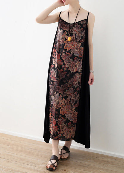 Black Patchwork Chiffon Spaghetti Strap Beach Dress Summer