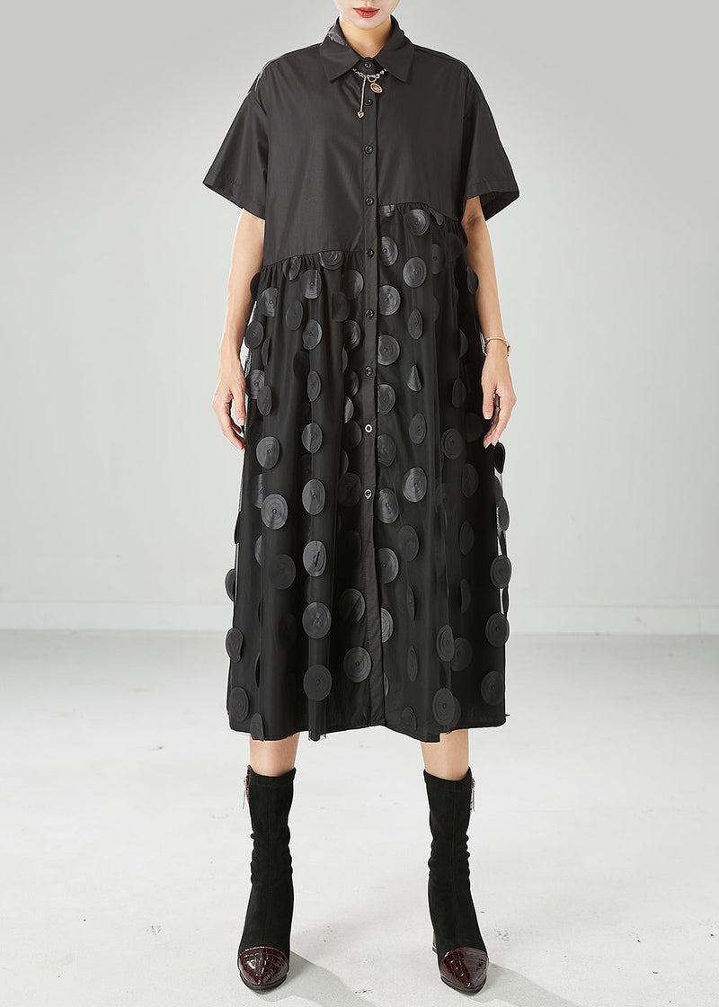 Black Peter Pan Collar Tulle Patchwork Cotton Maxi Dresses Summer