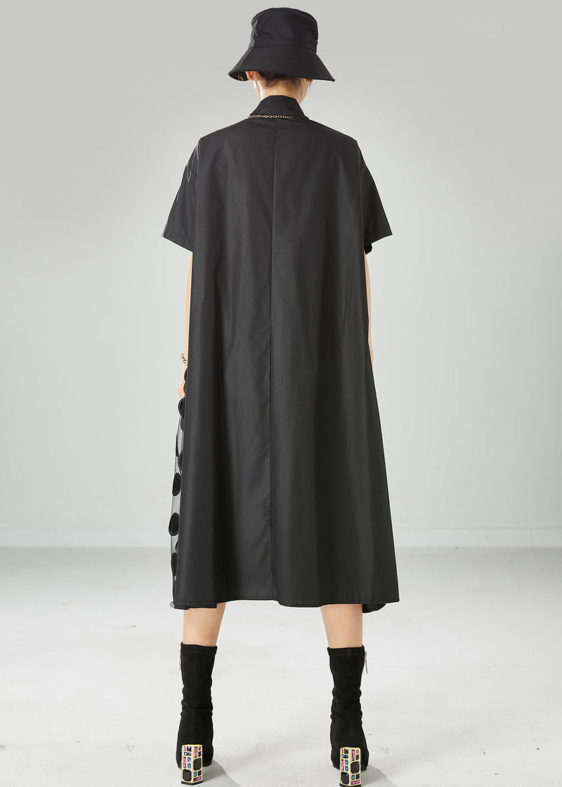 Black Peter Pan Collar Tulle Patchwork Cotton Maxi Dresses Summer