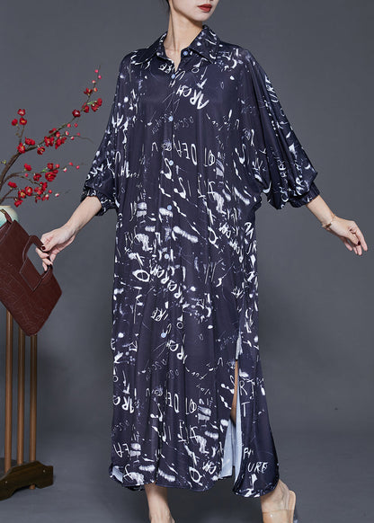 Black Print Cotton Long Dress Spring