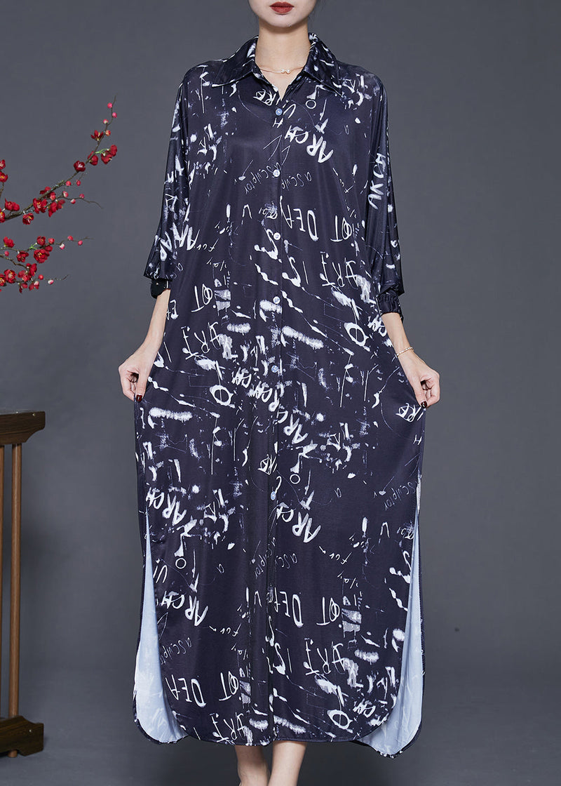 Black Print Cotton Long Dress Spring