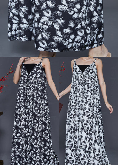Black Print Exra Large Hem Chiffon Sundress Summer