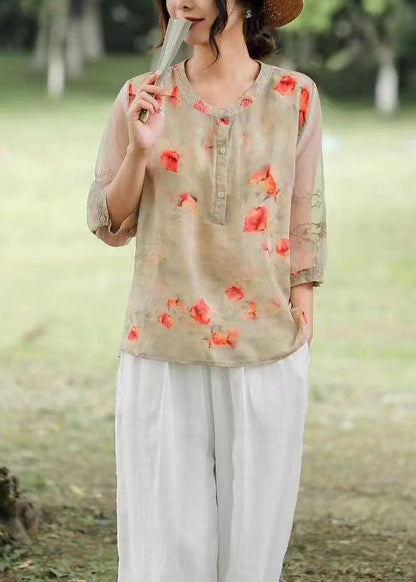 Black Print Tulle Patchwork Shirts Half Sleeve
