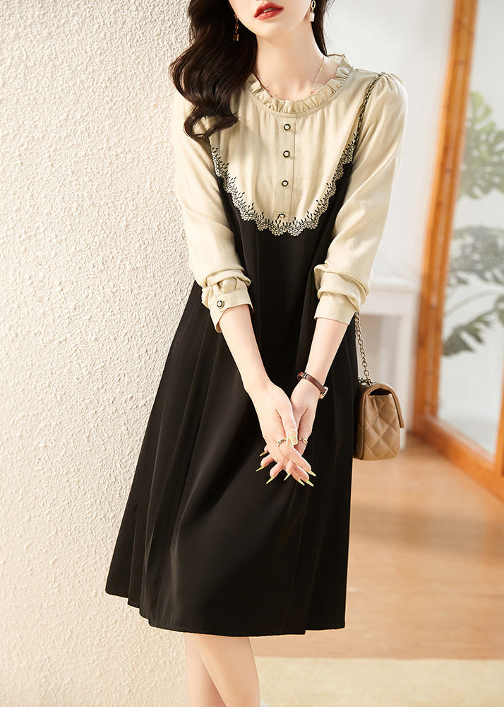 Black Ruffled Patchwork Party Long Dress Spring