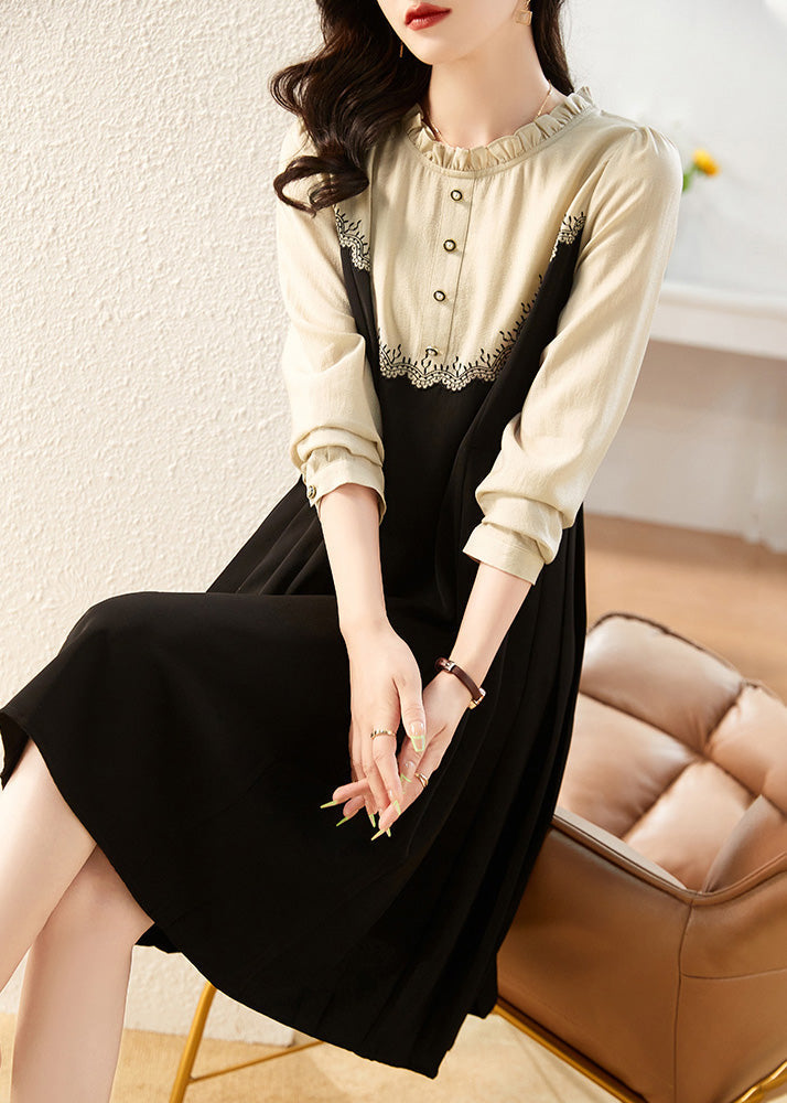 Black Ruffled Patchwork Party Long Dress Spring