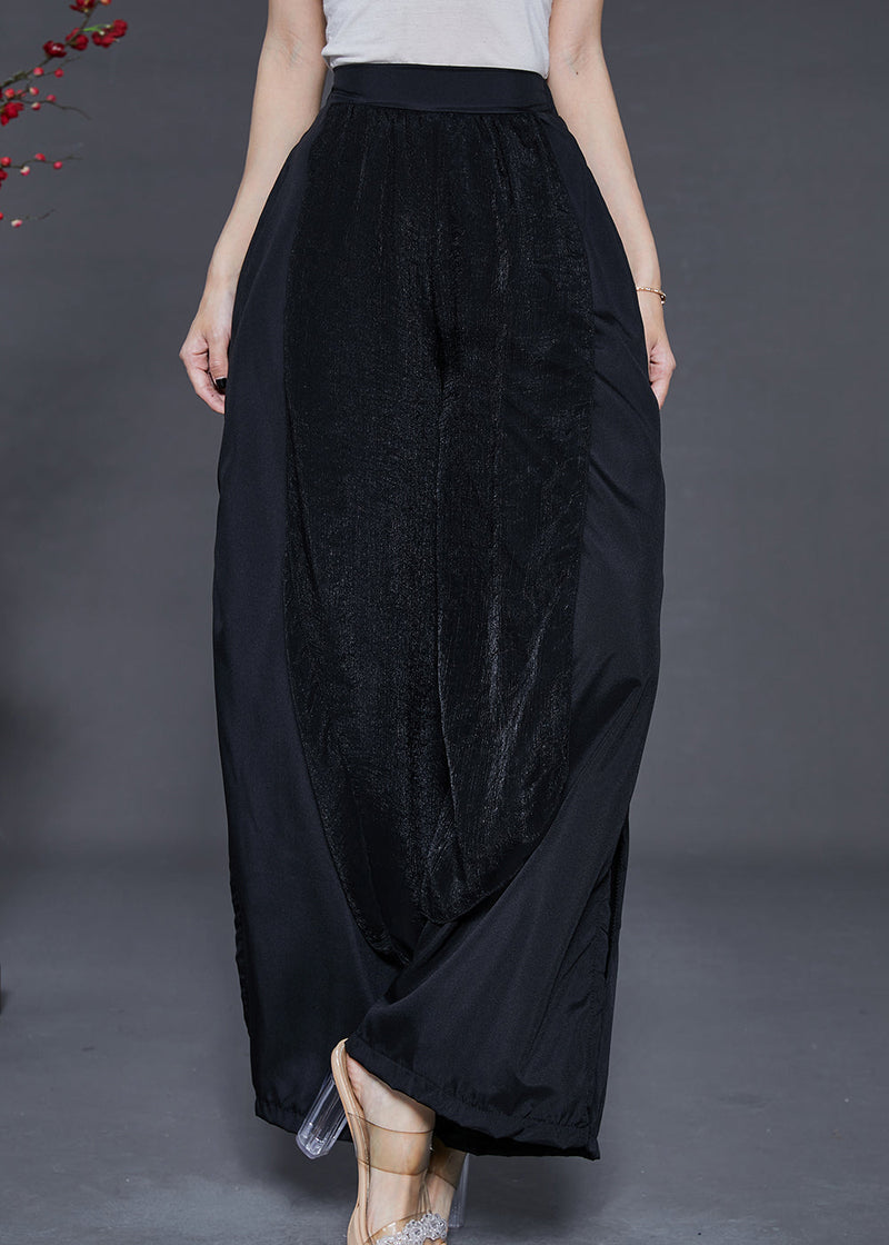 Black Side Open Chiffon Wide Leg Pants Summer