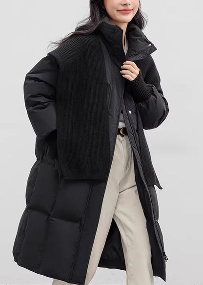Black Stand Collar With Scarf Duck Down Puffers Jackets Winter