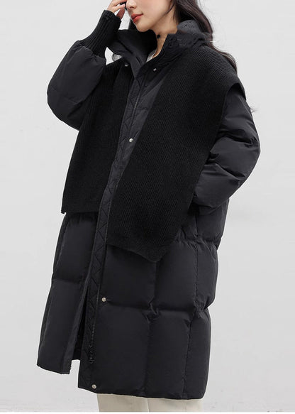 Black Stand Collar With Scarf Duck Down Puffers Jackets Winter