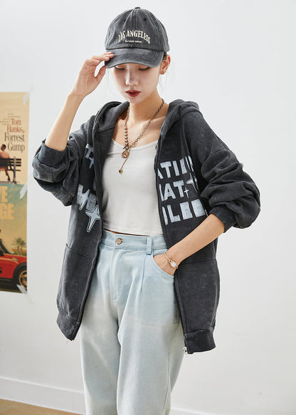 Black Tie Dye Letter Print Cotton Coats Fall