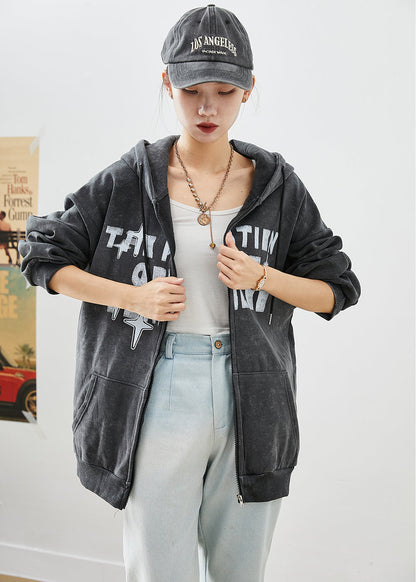 Black Tie Dye Letter Print Cotton Coats Fall