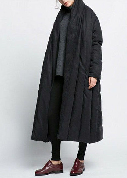 Black V Neck Oversized Patchwork Duck Down Puffer Jacket Winter