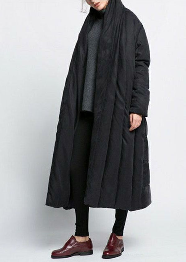 Black V Neck Oversized Patchwork Duck Down Puffer Jacket Winter