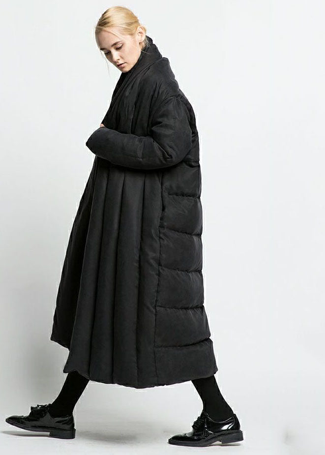 Black V Neck Oversized Patchwork Duck Down Puffer Jacket Winter