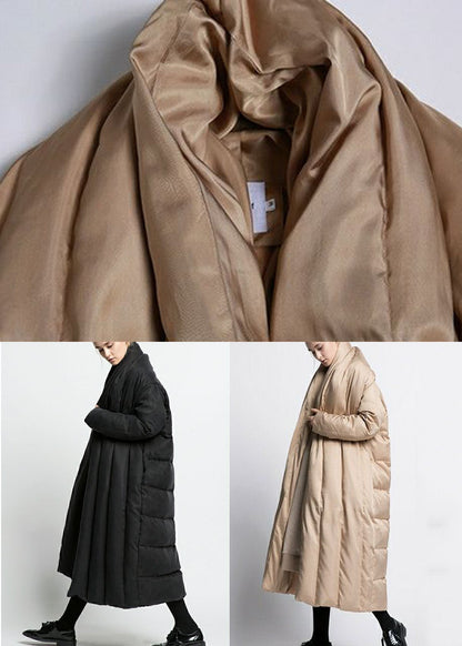 Black V Neck Oversized Patchwork Duck Down Puffer Jacket Winter