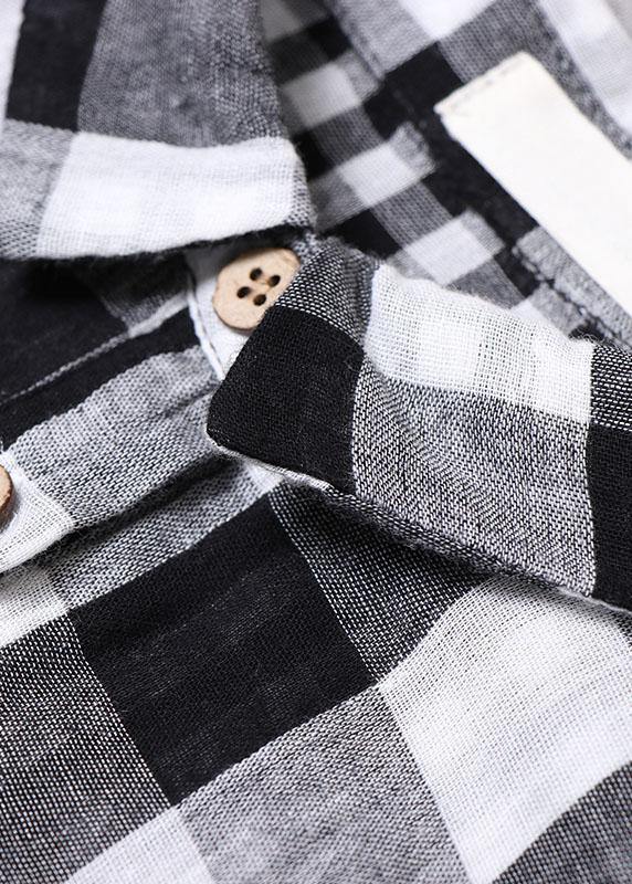 Black White Plaid Peterpan Collar Pockets Button Fall Patchwork Dresses