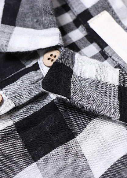 Black White Plaid Peterpan Collar Pockets Button Fall Patchwork Dresses