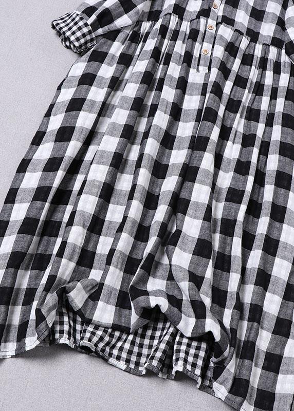 Yellow White Plaid Peterpan Collar Pockets Button Fall Patchwork Dresses