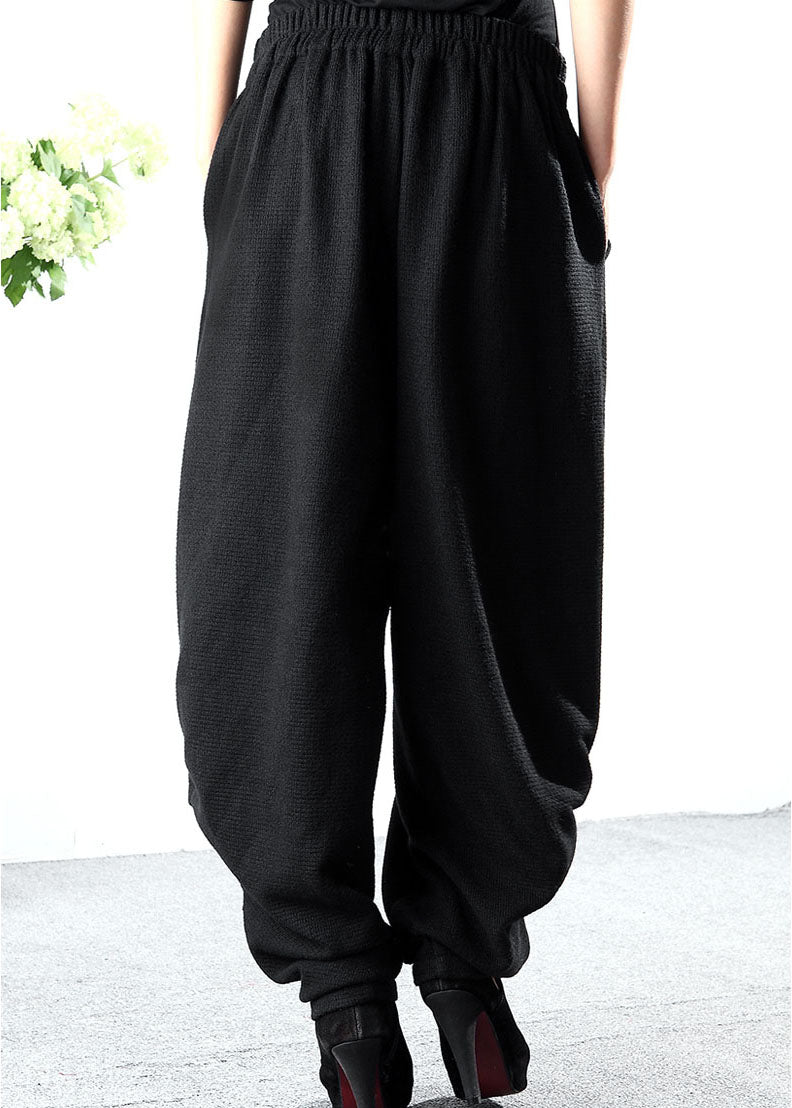 Black Wrinkled Pockets Knit Pants Winter