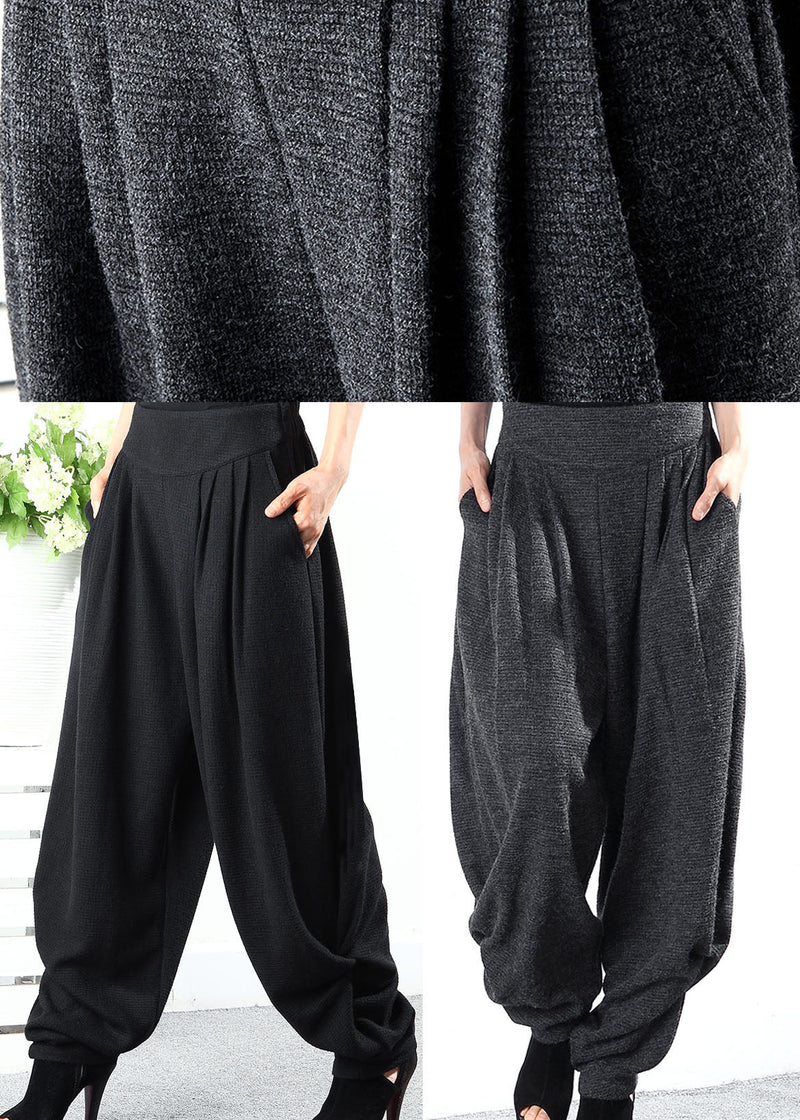 Black Wrinkled Pockets Knit Pants Winter