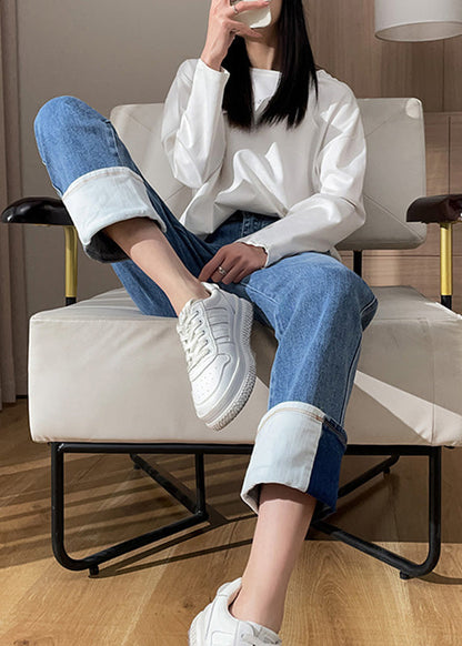 Blue High Waist Cotton Denim Corp Pants Summer