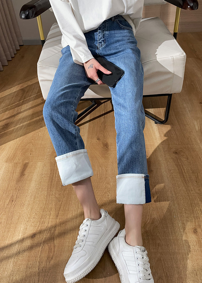 Blue High Waist Cotton Denim Corp Pants Summer
