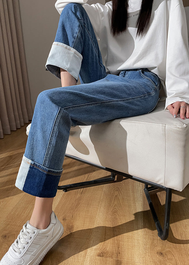 Blue High Waist Cotton Denim Corp Pants Summer