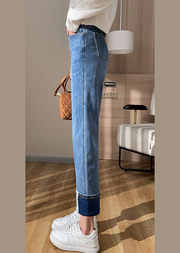 Blue High Waist Cotton Denim Corp Pants Summer