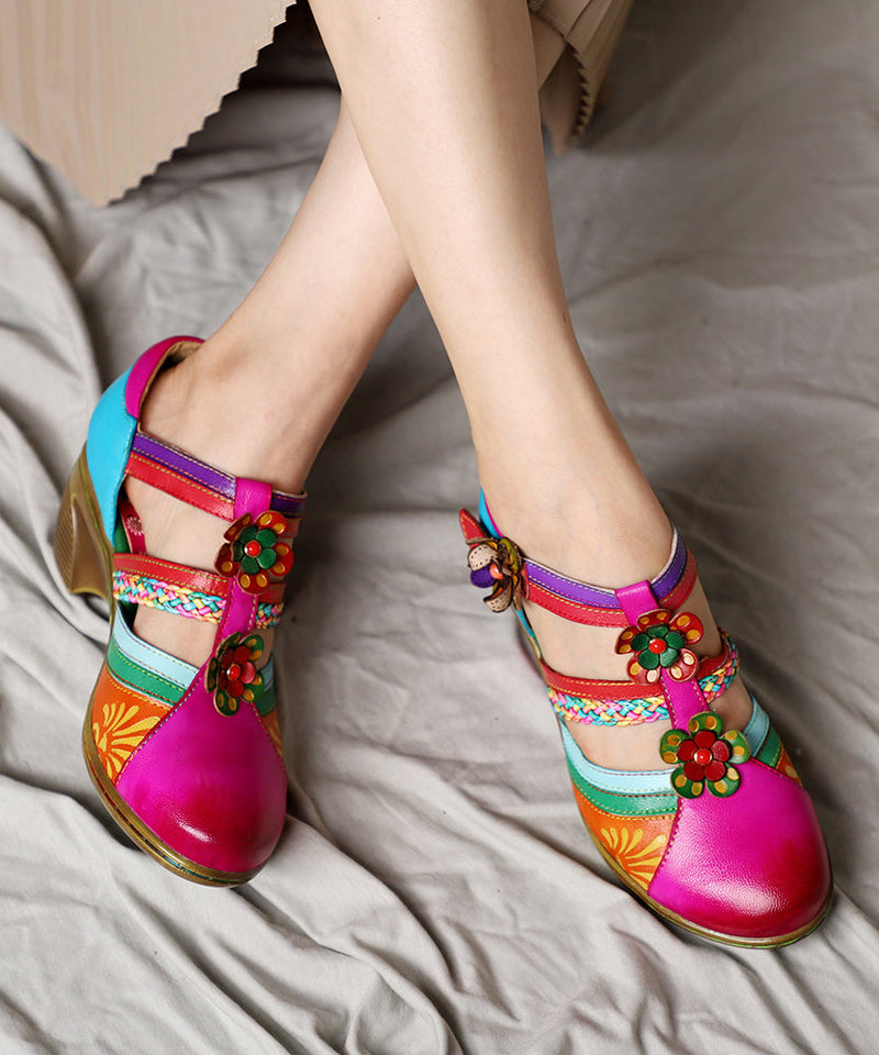 Blue Hollow Out Splicing Chunky Sandals